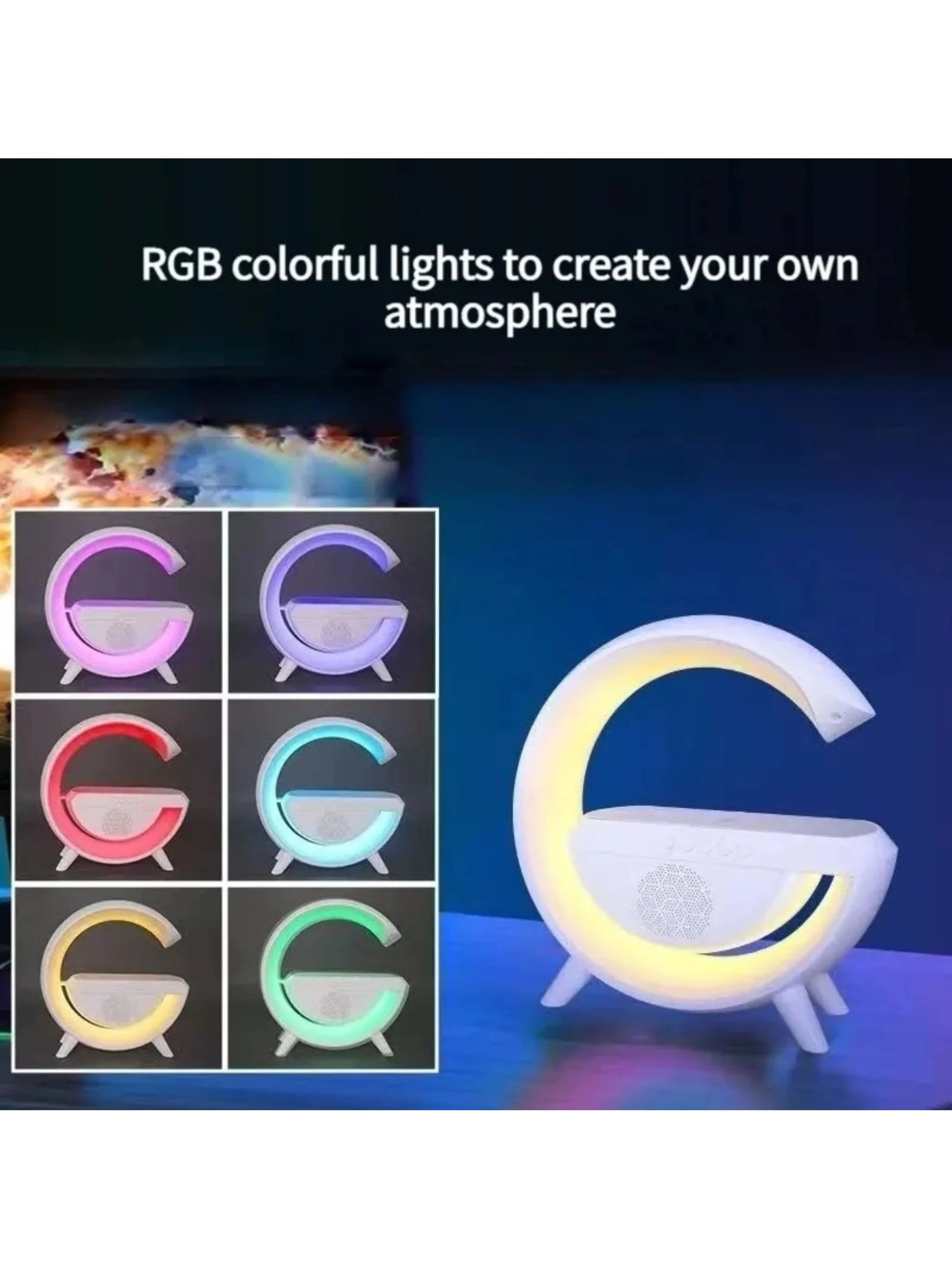 Caixa de som bluetooth g-alto-falante inteligente luminária bluetooth carregador sem fio 3 em 1 luz de alarme estação inteligente rgb