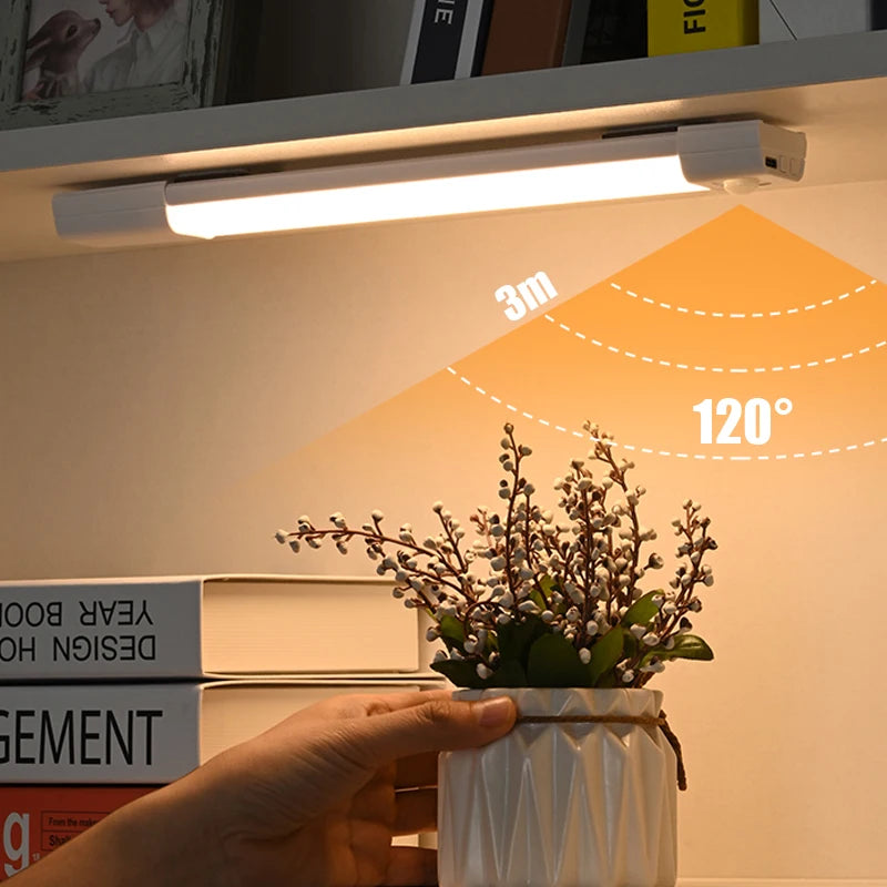 Luz de led 3-em-1 luzes do armário sensor de movimento luz noturna regulável usb recarregável lâmpada sem fio para cozinha guarda-roupa escada