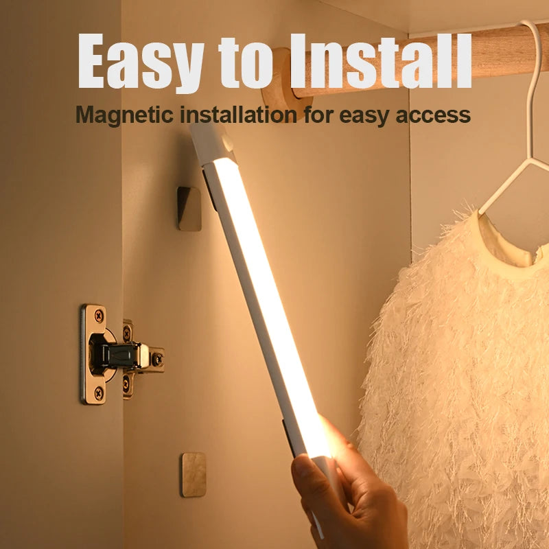 Luz de led 3-em-1 luzes do armário sensor de movimento luz noturna regulável usb recarregável lâmpada sem fio para cozinha guarda-roupa escada